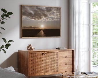 Impresión del atardecer en el paseo marítimo: fotografía de naturaleza en sepia (descarga digital)