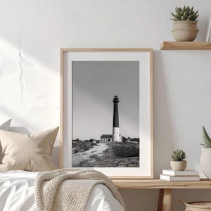 Black and White Lighthouse Photograph – Nautical Art for Home Decor