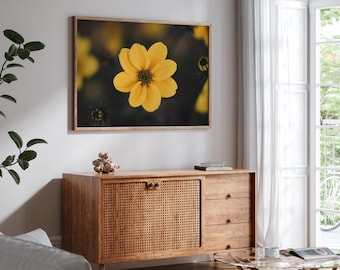 Impresión fotográfica macro de flores amarillas – Arte floral para pared (descarga digital)