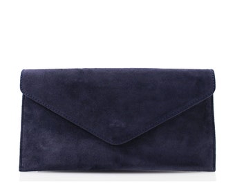10 Colors 100% Italian Real Suede Leather Clutch Bag, Evening Envelope Bag, Wristlet Bag Shoulder Bag With Silver Chain Strap