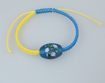 bracelet tressé jaune-bleu, verre, bracelet perle, bracelet cordon, bracelet amitié, StandWithUkraine, cadeau, macramé, bijoux, boho