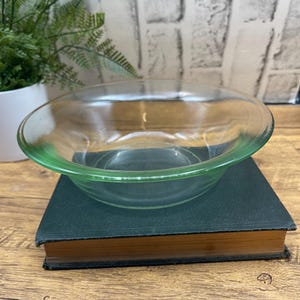 Vaseline Depression Thick Glass Bowl 8” Wide Unmarked  Vintage