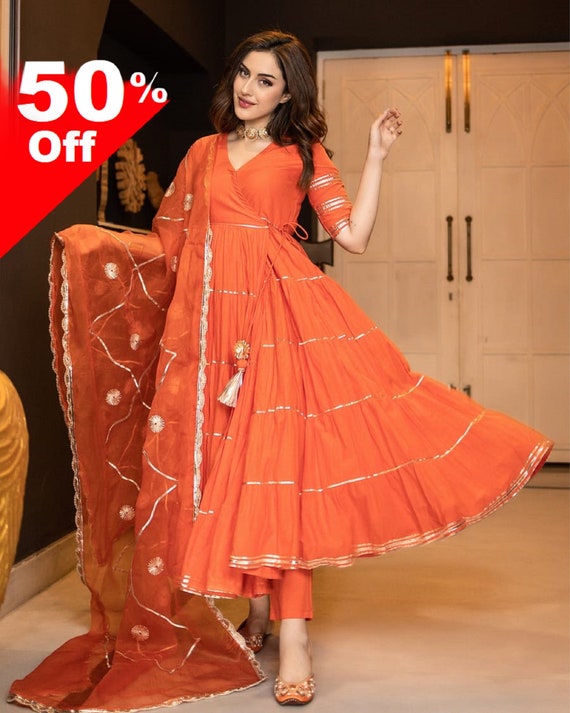 long flair kurti with dupatta