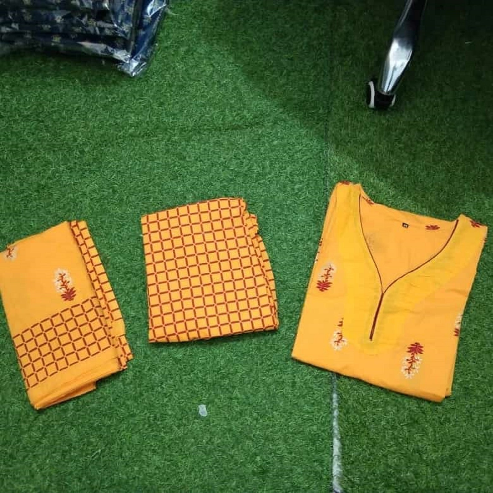 Cotton Straight Orange Colour Kurta With Pant Dupatta Set Etsy