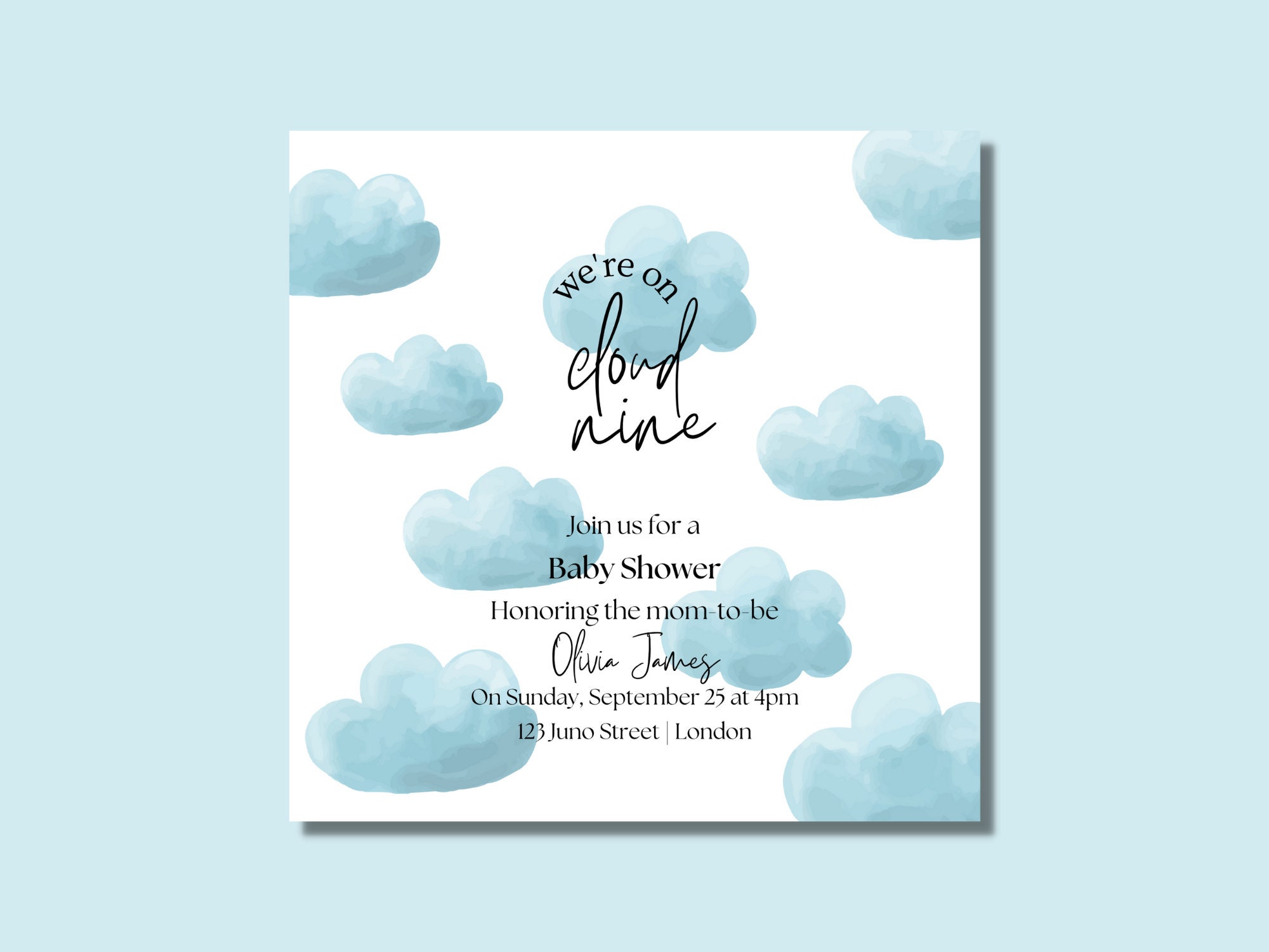 Dreamy Cloud Nine Boy Baby Shower Thank You Card