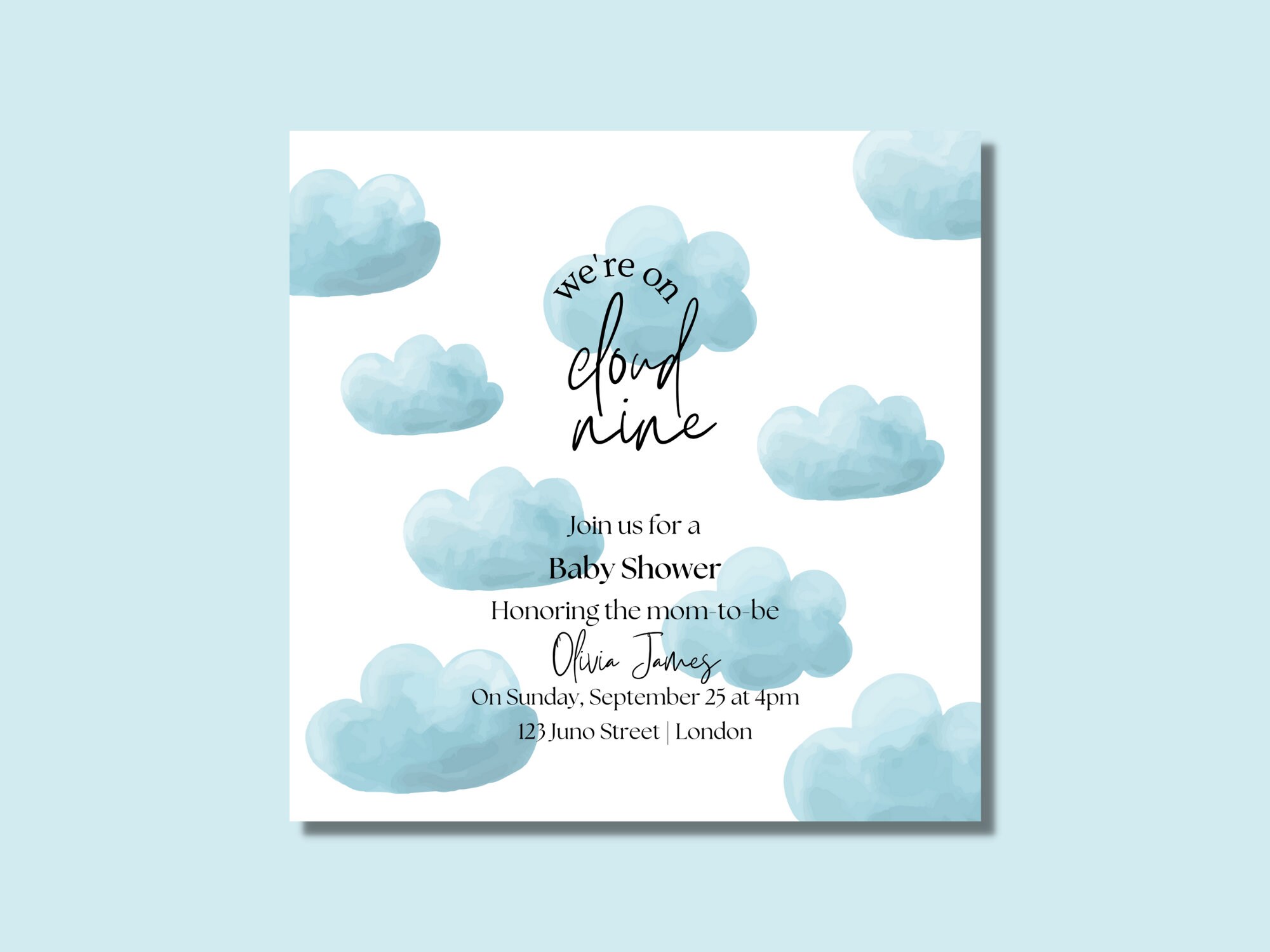 We re On Cloud Nine Baby Shower Invitation Canva Editable Etsy