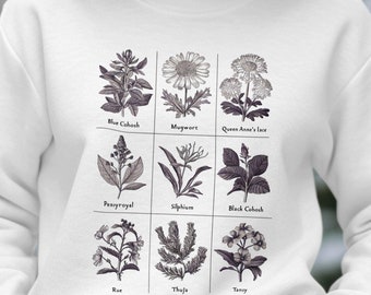 Vintage Botanical Print Sweatshirt, Herbal Plants Design, Cozy Chic Sweatshirt, Reproductive Freedom Herb Shirt