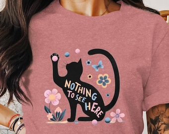 Black Cat Floral T-Shirt: Whimsical Cat Lover Tee