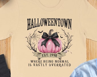 Camiseta de Halloween Town: Camiseta con estampado de calabaza rosa