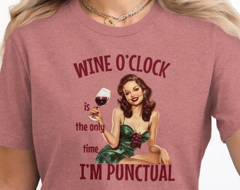 Camiseta "La hora del vino": divertida camiseta retro para amantes del vino
