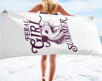 Toalla de playa de verano para chica salvaje: diseño de zarigüeya, regalo para una escapada de chicas