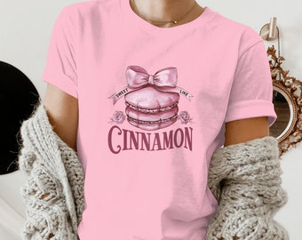 Sweet Like Cinnamon T-Shirt, Trendy Cute Aesthetic Coquette Pink Bow Women’s Crewneck Tshirt, Women's Ribbon Tee