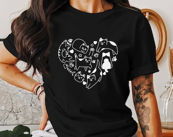 Camiseta con corazón de gato, regalo para amantes de los gatos
