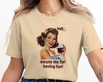 Camiseta gráfica retro de chica pin-up, divertida camiseta para amantes del vino