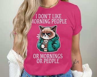 Camiseta de café de Grumpy Cat: divertida camiseta matutina anti-personas