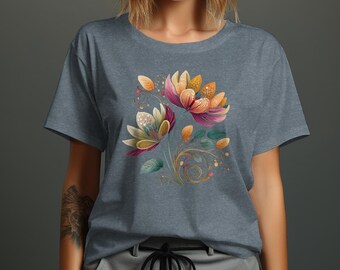 Floral Art T-Shirt: Vintage Botanical Print, Garden Lover Tee