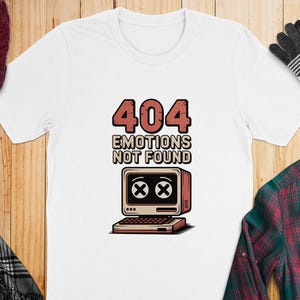 404 Emotionen nicht gefunden T-Shirt, Retro Computer T-Shirt, lustiges Fehlermelde-Shirt, Geeky Tech-Bekleidung, Vintage-Stil Shirt