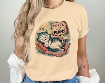 Camiseta divertida para gatos, camiseta divertida para gatos perezosos, regalo lindo para amantes de los gatos, regalo para amantes de los animales, regalo para mamá, regalo para hermana, regalo para amantes de los gatos