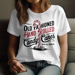Old Fashioned Hand Rolled Candy Canes T-Shirt, Christmas Holiday Graphic Tee, Vintage Retro Candy Cane Shirt, Winter Casual Top