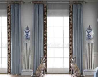 Pair of custom blue velvet curtains, Customizable extra long size.
