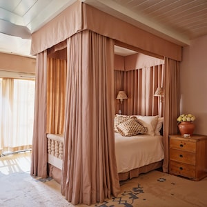 Bed canopy, screened bed canopy, cotton and linen bed canopy, handmade, customizable size, queen size bed canopy.