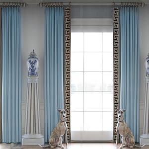 Pair of custom blue velvet curtains, Customizable extra long size.