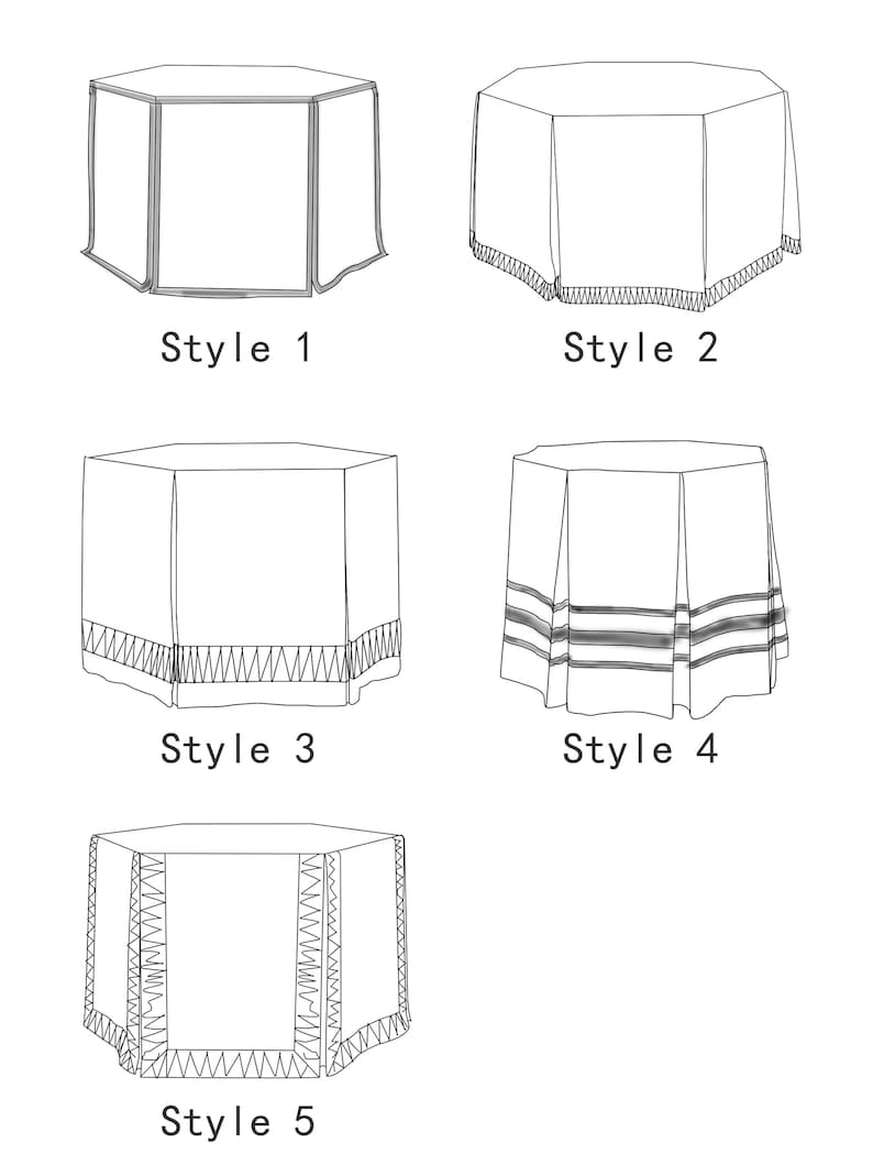 Green Cotton Table Skirt, Hexagonal Table Cloth, Box Pleated Table