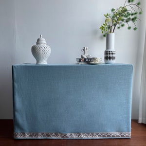 Rectangular Tablecloth, Pleated Baby Blue Tableskirt With Decorative Trim,Custom Box Table Skirt,Stylish and Durable Decor