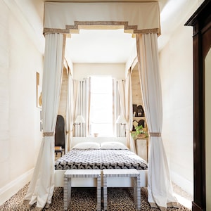 White cotton linen, handmade, solid color bed canopy, queen size bed canopy, exquisite bed canopy, bedroom decoration.