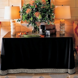 Rectangular Pleated Black Tableskirt With Decorative Trim,Custom Box Table Skirt,Pleated Table Cover,Stylish and Durable Decor,Gift