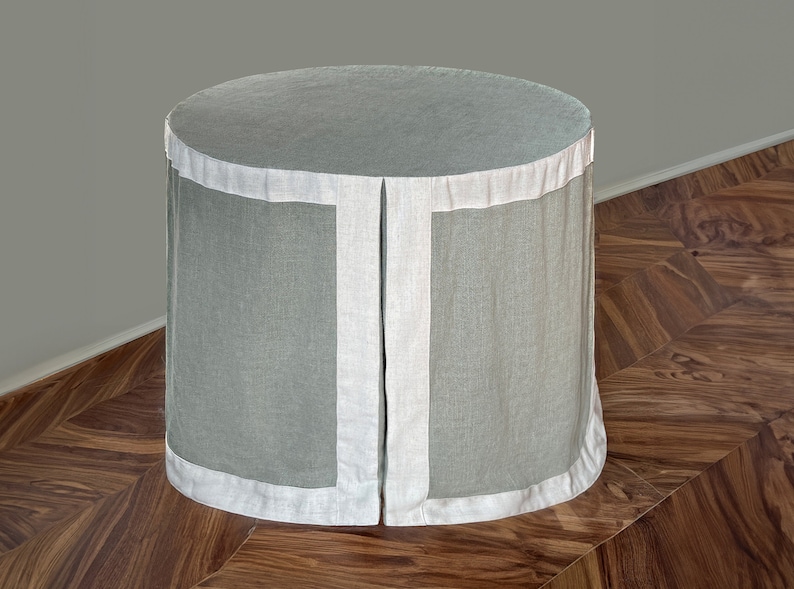 Pleated Grey Table Skirt With White Border,round Table Skirt,linen ...