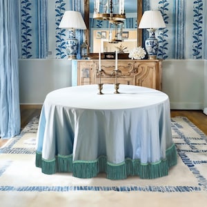Baby Blue Table Skirt,Custom Round Table Skirt,Pleated Ruffled Table Skirt With Tassel,Table Covering,Living Room Decor