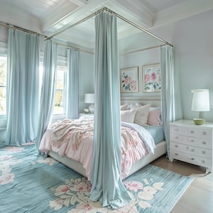 Light blue bed curtains, blackout curtains, linen bed curtains, handmade, home decor, personalized gift.
