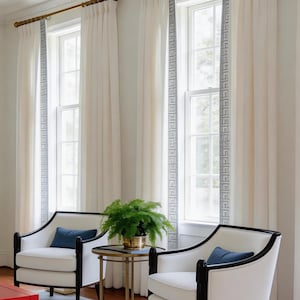 Cortinas de lino a medida totalmente opacas con cintas bordadas / Pliegues dobles / Forro opaco imagen 1