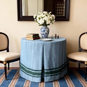 Baby Blue Table Skirt with 3-layer Trims, Custom Size, Shape, Color