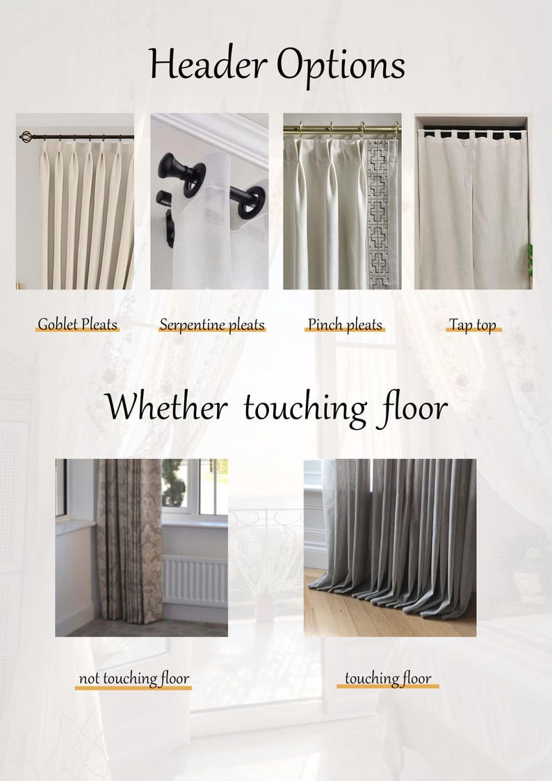 Cortinas de lino a medida totalmente opacas con cintas bordadas / Pliegues dobles / Forro opaco imagen 5