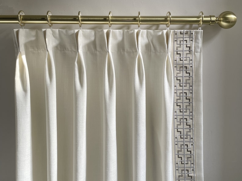 A Pair of Cotton Linen Curtains With White Trim That Can Be Etsy