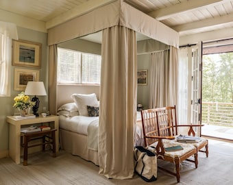Cotton and linen bed canopy, queen size bed canopy, handmade, privacy canopy, customizable size, solid color bed canopy.