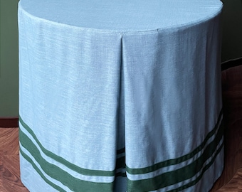 Blue hexagon colorblock table skirt, custom tablecloth, geometric table skirt, custom size tablecloth.