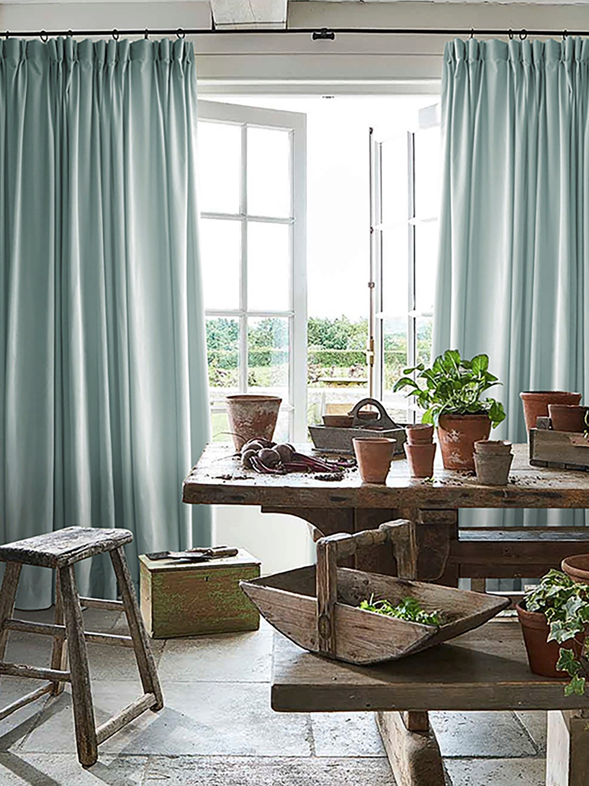 A Pair of Light Blue Velvet Curtains Available in Custom Etsy