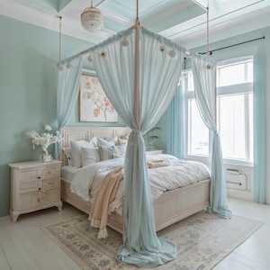 Handmade, blue gauze mosquito nets, bed decorations, bedroom decorations, shelter mosquito nets, large mosquito nets.