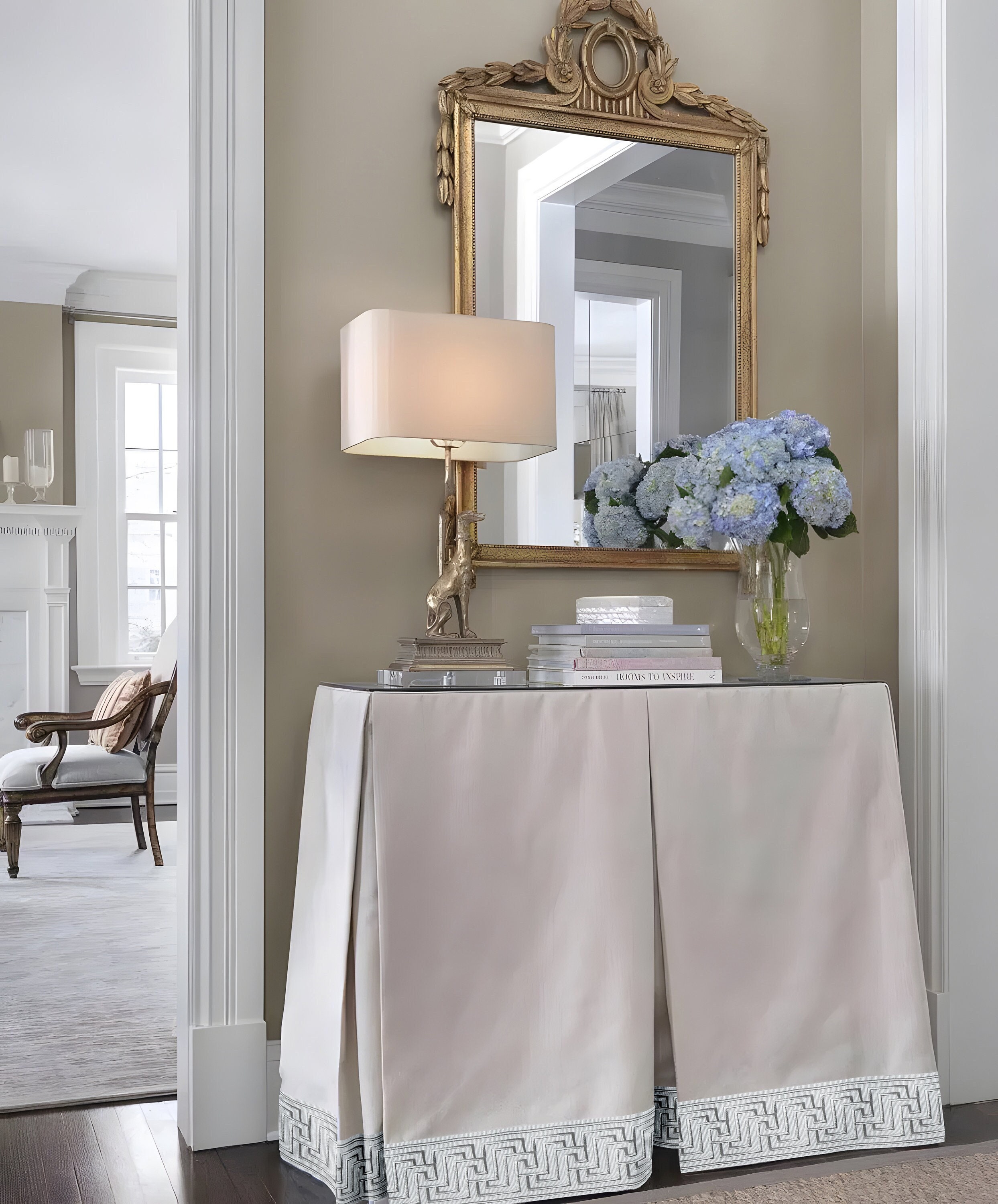 Rectangular cotton table skirt, box pleat table skirt, rectangular tablecloth with decorative band, custom size tablecloth.