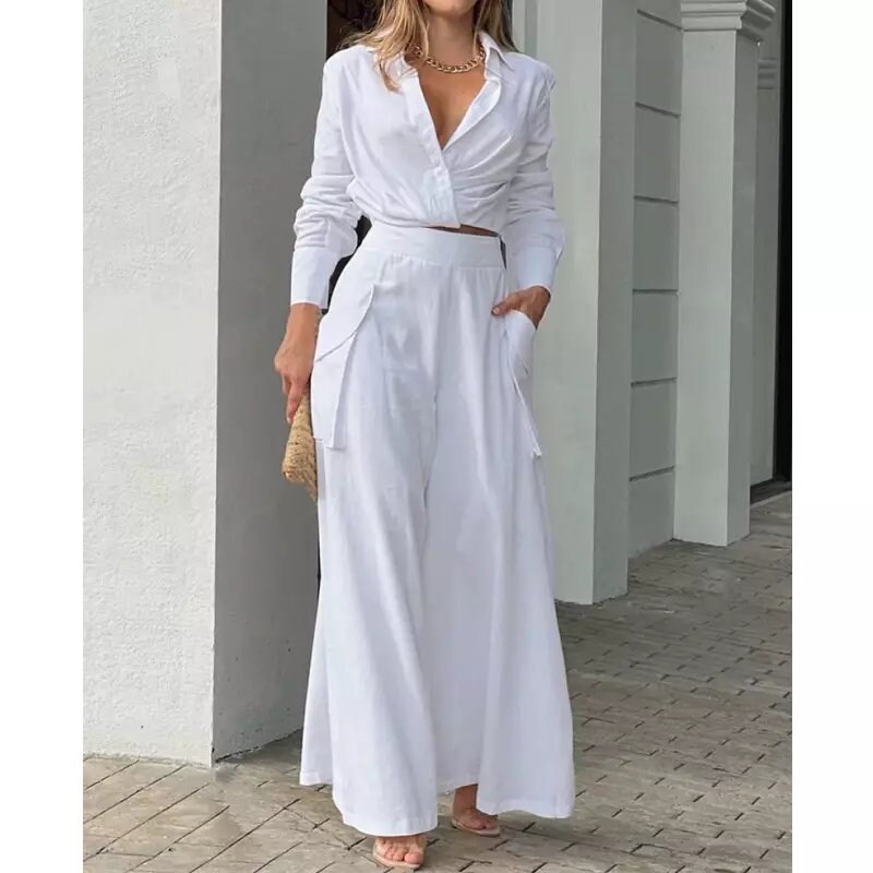  DUOWEI Two Piece Pant Set Women 2 Piece Outfits Casual Long  Sleeve Top Loose Wide Leg Pants Trousers Two Track Suit for Women :  Clothing, Shoes & Jewelry
