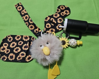 Sunflower Vibes Keychain Set | Fuzzy Chick Charm | Lanyard Wristlet | Lip Balm & Hand Sanitizer Holder