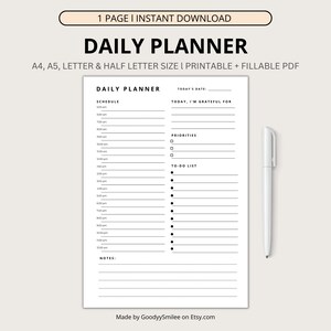 Printable Planner, Undated Planner, Daily Hourly Planner, Productivity Planner, Instant Download, A4/A5/Letter/Half Letter