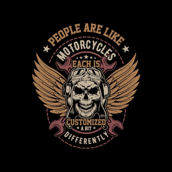 Unique Motorcycle Skull Wings T-Shirt Design - "Customized A Bit Differently" for True Individualists
