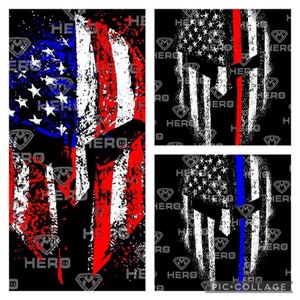May include: A digital collage of three images featuring a Spartan helmet design with an American flag background. The first image features a red, white, and blue American flag with a red stripe down the center. The second image features a red, white, and blue American flag with a blue stripe down the center. The third image features a red, white, and blue American flag with a black background.