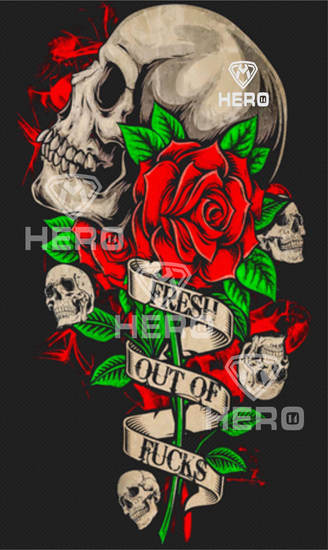 Skull Head in Red Roses With Ribbon Fresh Outa Fucks Ribbon With ...