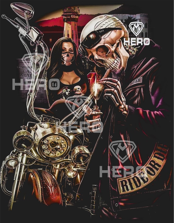Ride Or Die Sugar Skull Couple Horizontal Poster Wall Art Home