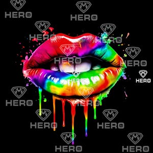 Hot Lips Colorful Rainbow dripping colors lips Kissing lips with white teeth png Lip splash digital download print ready for black shirts